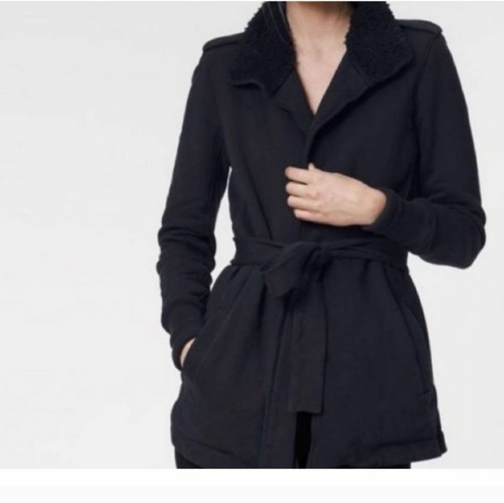 James Perse Standard Black Surplus Wrap Sherpa Jacket Cardigan, Size 1